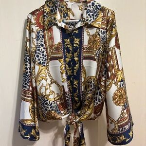 Cache Women's Baroque Print Tie-Front Blouse